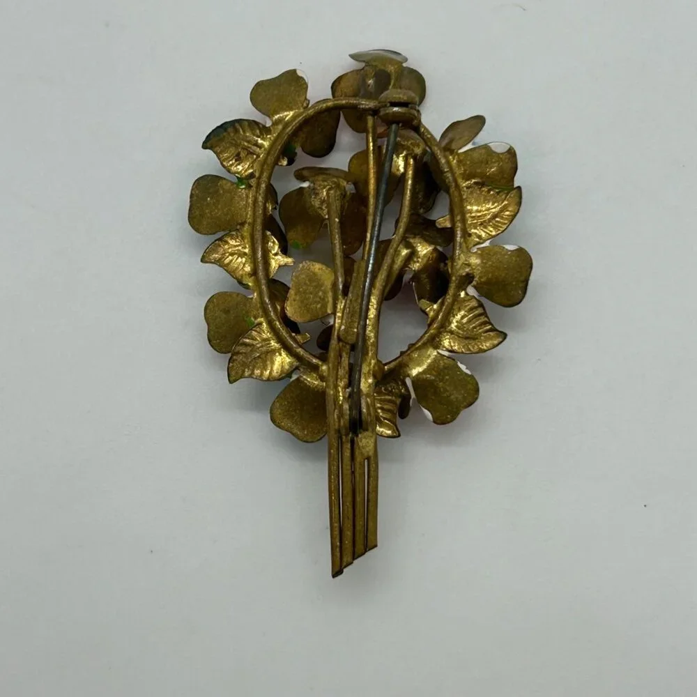 Vintage Austrian Enamel Flower Bouquet Brooch Hand Painted Multicolor Floral - Picture 8 of 16